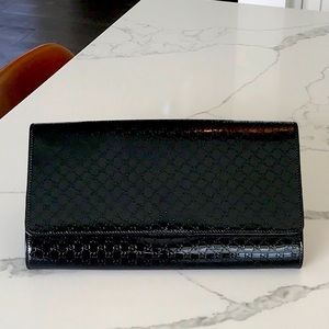 Gucci Black Patent Monogram Fold-Over Clutch